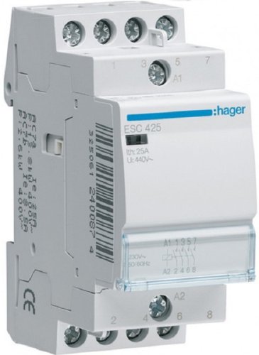 Контактор модульный Hager ES 2п 4НО 25А 230В AC1 картинка
